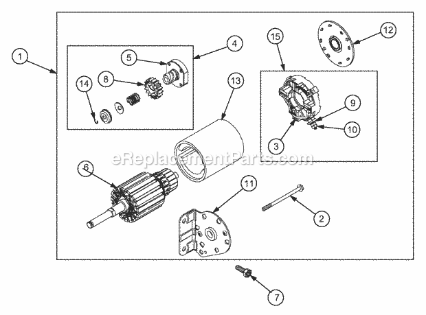 Starter Motor Diagram and Parts List for RZT22 17AA5A7P710, 17AA5A7P712 Cub Cadet Lawn Mower